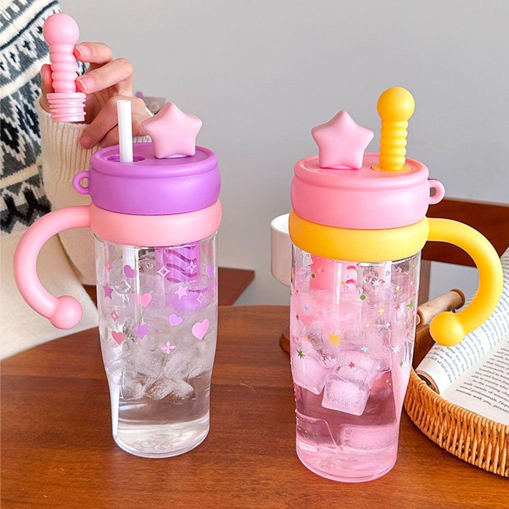 Cartoon Cute Large-Capacity Straw Cup Clear with Handle Water Cup Water Bottle Gifts