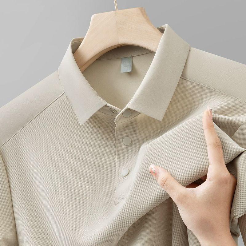 Young Middle Aged Mens Summer Seamless Splicing Ice Cool Breathable Short Sleeve Business Casual Wrinkle Resistant Polo Shirts