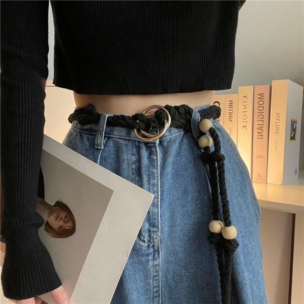 Tie Up Rope Waistband Ethnic Style Pack Thread Waist Belt Fashion Coarse Rope Belt  Streetwear