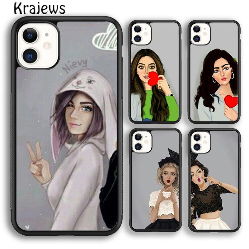 Krajews BFF Cute Girl best Friend Soft Phone Case Cover For iPhone 17 Air 16 15 14 plus 11 12 13 pro ma coque Fundas