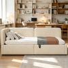 Letto imbottito 90x200 divano letto, velluto, contenitore idraulico, testiera alta, schienale intercambiabile, adatto per bambini e adulti, beige