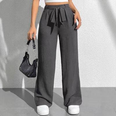 2026 New Style High Waist Lace-up Women's Wide Leg Casual Pants In Solid Color