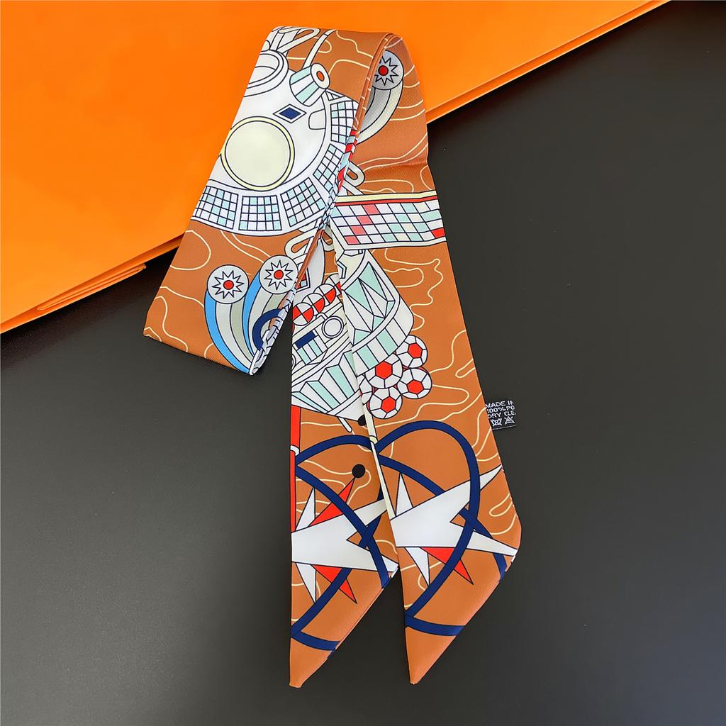 2024 Markendesign Karomuster Seidenschal Luxusschal Damen Foulard Schmaler Taschenschal Halstuch für Damen Mode Haar Stirnband