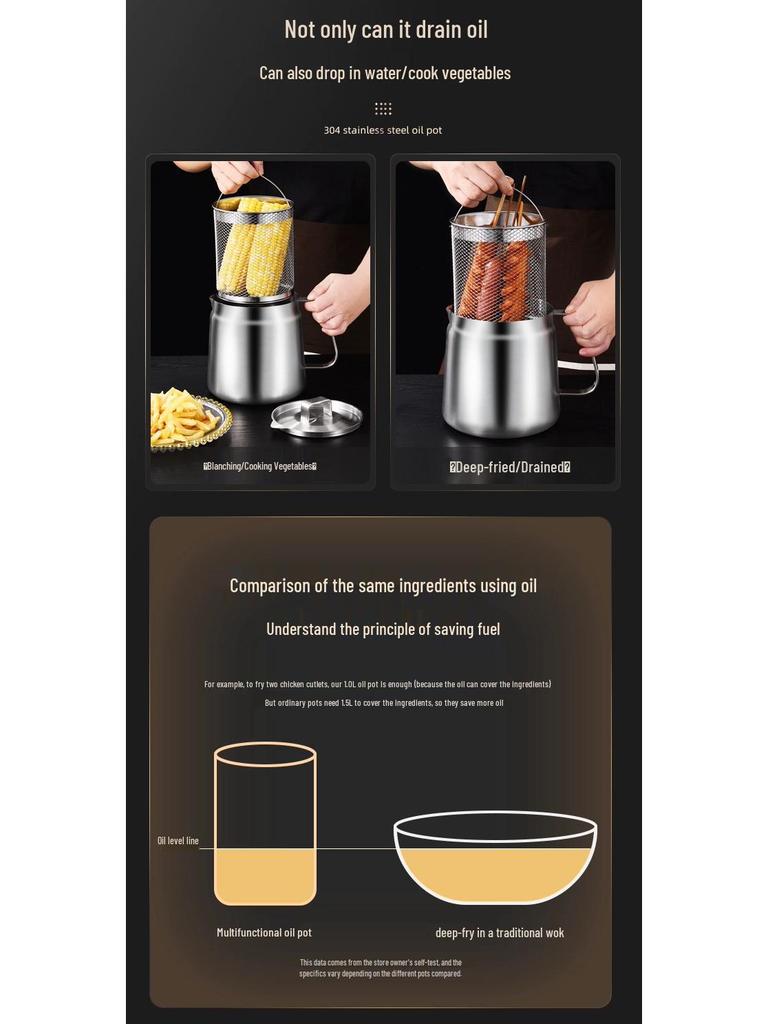 304 Stainless Steel Oil Filter Pot with Screen - Large Capacity Oil Storage & Residue Filtering Bottle