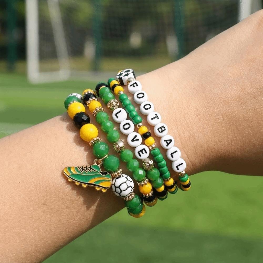 5pcs/set Creative Soccer Fan Stackable Bracelet Shoe Individualistic Bracelet Set Mix-and-match Green Handmade Beaded Hand Chain