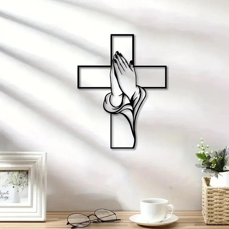 1 szt. Sztuka Krzyża, Nowoczesny Metalowy Dekor Ścienny Religijny, Wzór Modlących Się Dłoni, Łatwy Do Powieszenia, Idealny Do Salonu I Prezenty Domowe