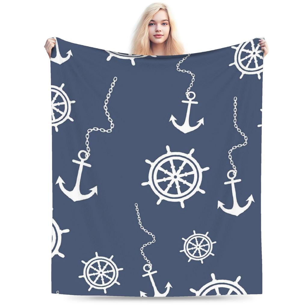 Nautical Anchor Boat Blankets Super Warm Novelty Plush Throw Blanket For Girls Boys Couch Bed Flannel Bedspread Bed Cover