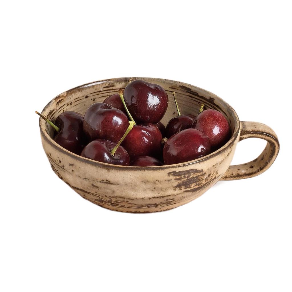 Japanese Retro Coarse Pottery Breakfast Bowl with Handle - Perfect for Salad, Dessert, or Yogurt.