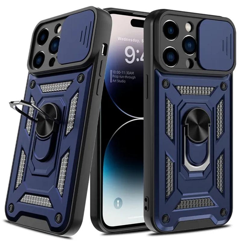 Luxus stoßfeste Slide Armor Ring Handyhülle für iPhone 15 14 13 12 11 Pro Max X XR XS Max 7 8 15 Plus Objektivschutz Ständerhalter Harte PC Rückseite