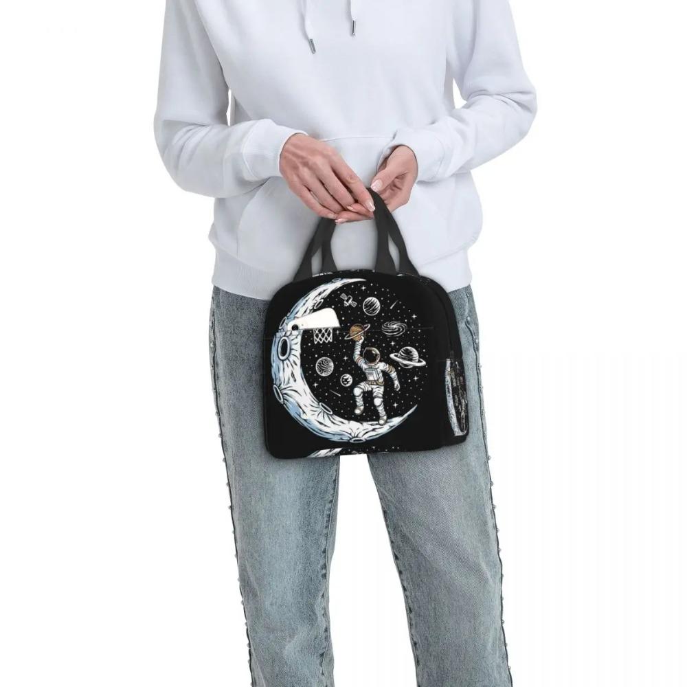 Astronaut Playing Basketball In Space Insulated Lunch Bag for Women Children Leakproof Food Boxes Thermal Lunch Box Tote