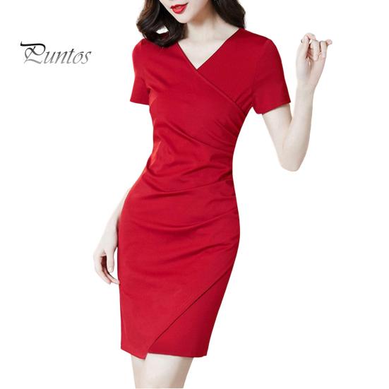 

Женское облегающее платье с оборками, коротким рукавом, V-образным вырезом, цельное облегающее платье, летнее повседневное мини-платье с высокой талией L красный