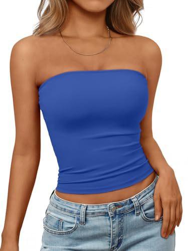 Top a tubino senza maniche da donna, senza spalline, Streetwear, tinta unita, Bustier, vestibilità aderente, elasticizzato, estivo, casual, da indossare tutti i giorni, Canottiera