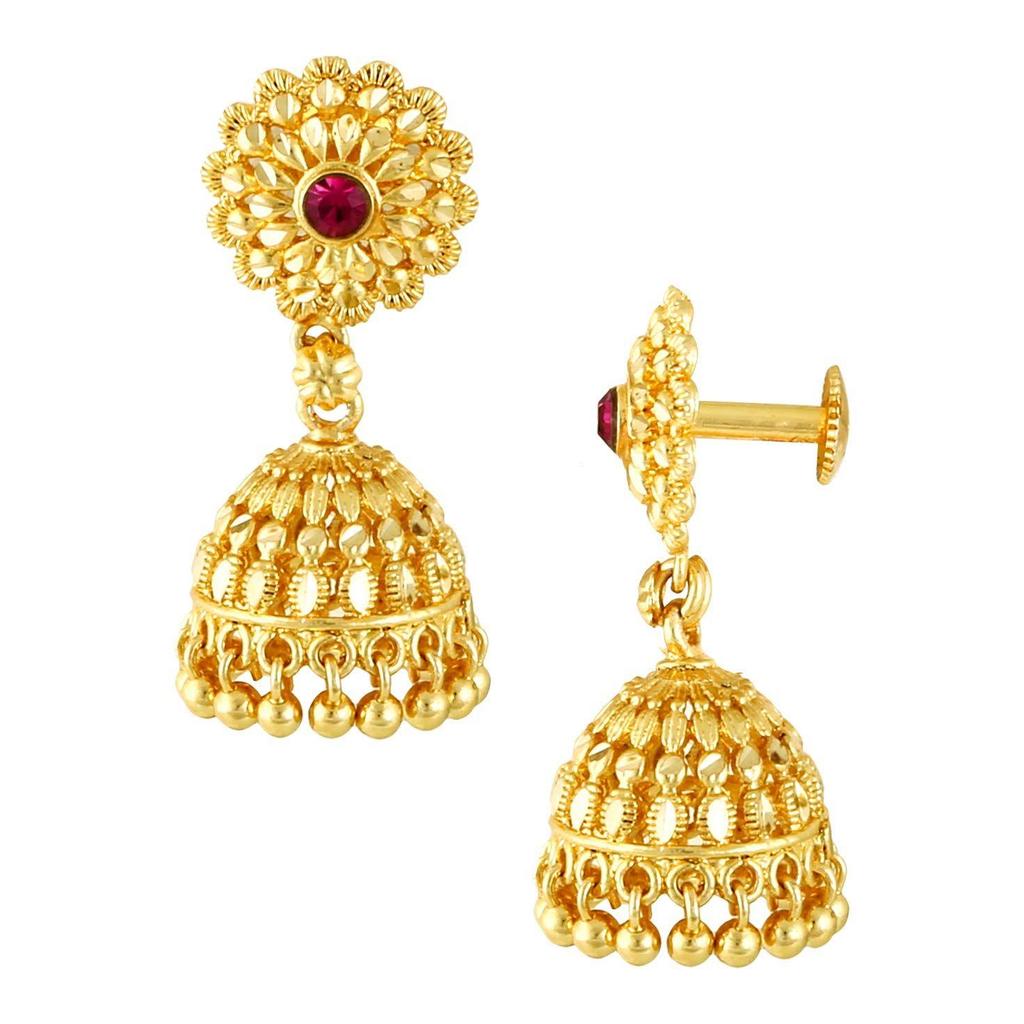 Traditional Temple Jewellery 18k One Gram Gold Ethnic Brass Stylish South Indian Screw Back Studs Round Ruby Jhumkas Set Jhumka Earrings