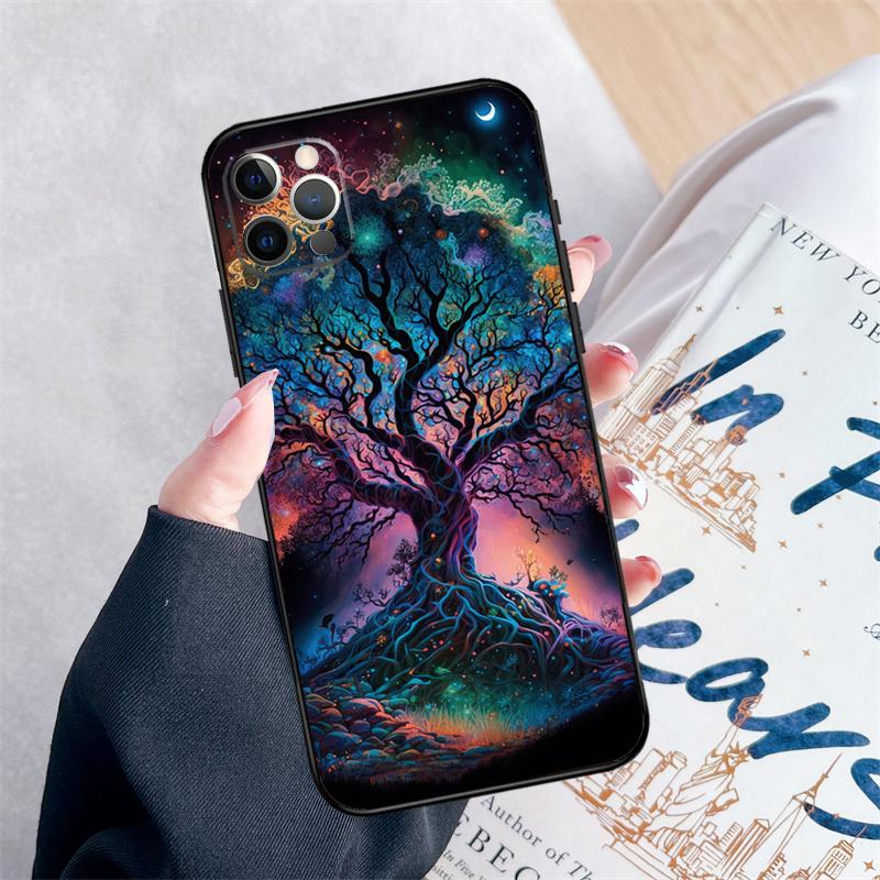 Tree of Life Space Galaxy Stars Phone Case For iPhone 16 Pro Max 11 12 13 Mini 14 15 Pro Max 15 16 Plus XR 16e Cover Coque