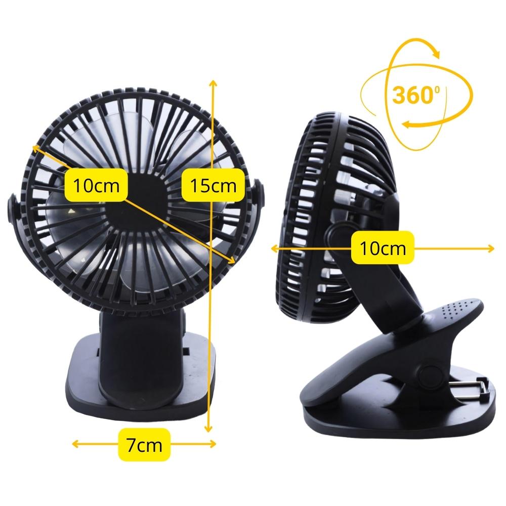 Fan with clip, mini fan, USB charging, mobile, black, desk
