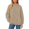 Women's Fashionable Casual Solid Color Round Neck Long Sleeved Pocket Sports Casual Pullover Sweatshirt Top