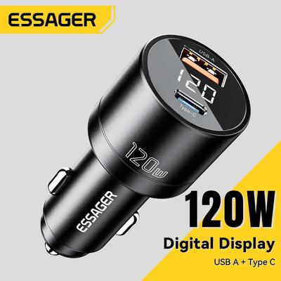 Essager 120W PD Car Charger Super Fast Charger QC 4.0 PD 3.0 For iPhone 15 14 Samsung Type-C USB Charger Portable Phone Charger