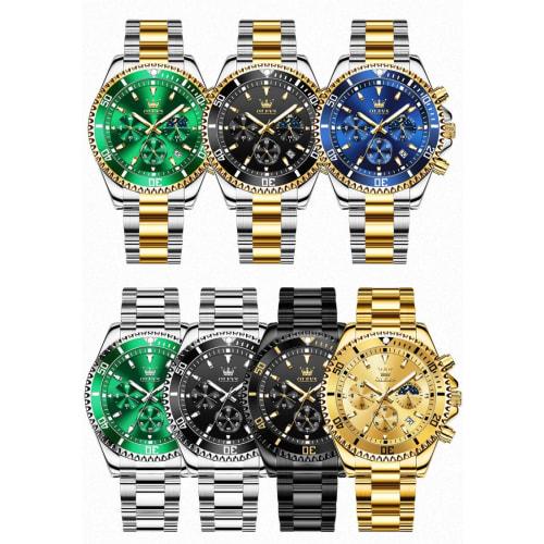 OLEVS Men's Black Stylish Popular Analog Quartz Arm Watch Men's Metal Band Waterproof Watch Date Easy to Read Black Dial Business Fashion Men's Watch