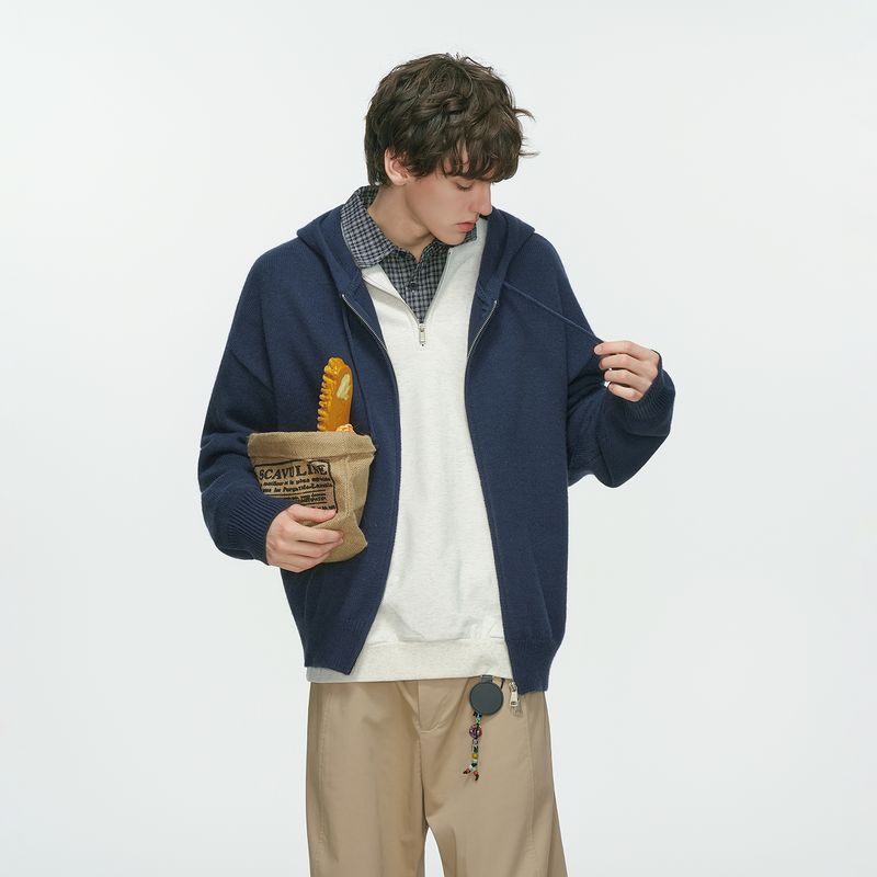 Dream Made American Retro Cleanfit Hooded Cardigan Knitwear for Men in Autumn and Winter, Lazy Style Knitwear