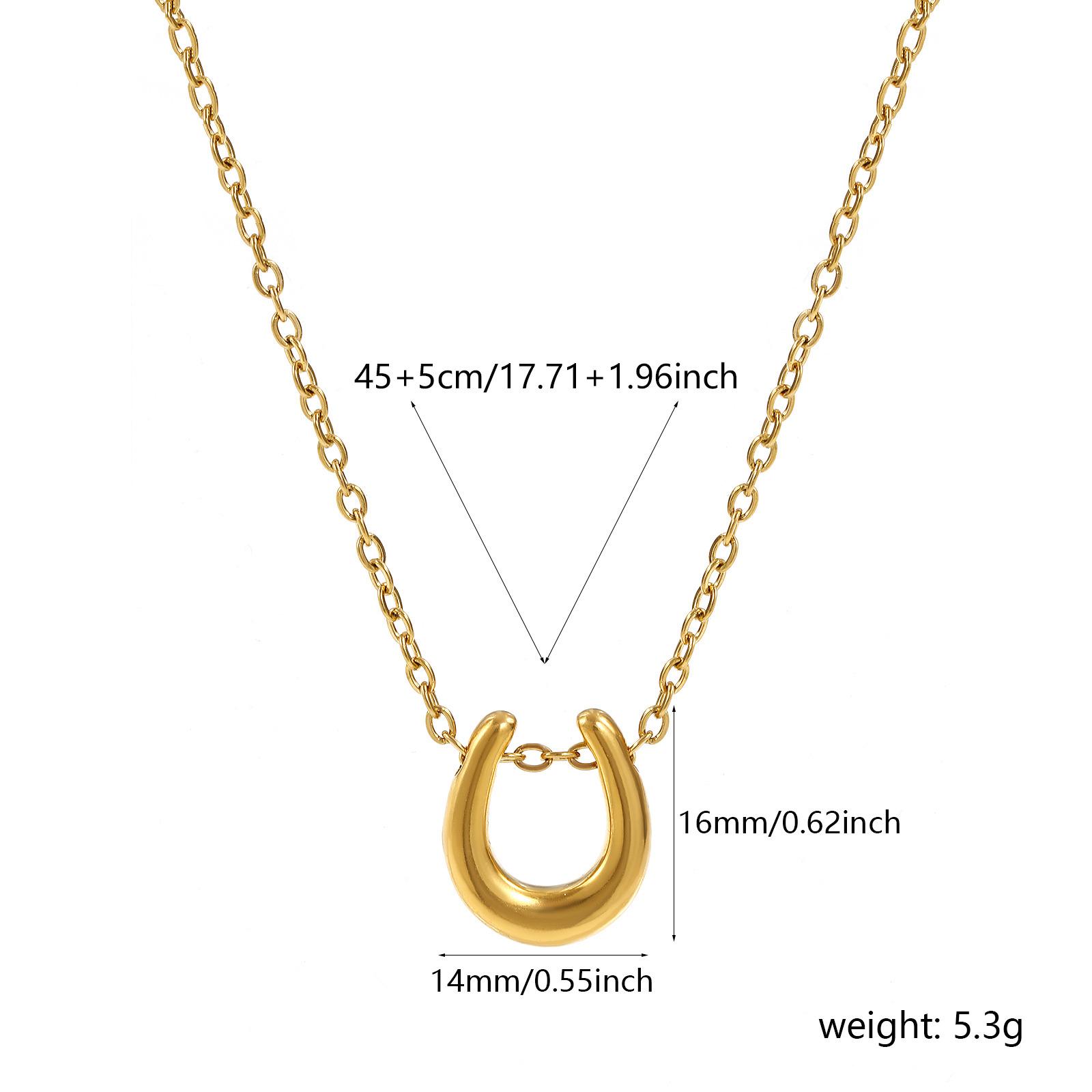 

304 Stainless Steel Pendant Necklace 18K Gold Plated Link Cable Chain Luck Horseshoe Charm 45cm + 5cm West Cowboy Jewelry Gift