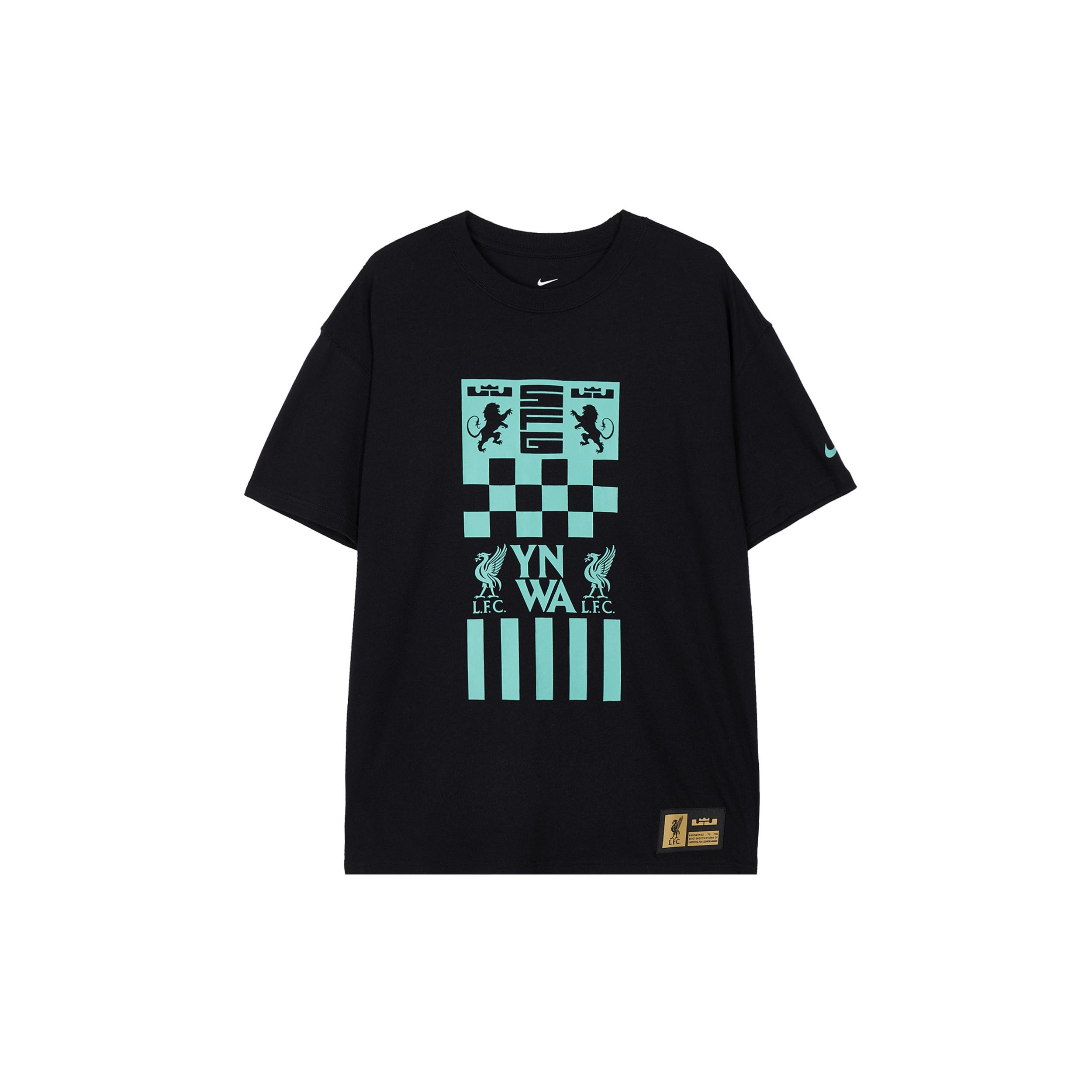 Nike LeBron x Liverpool FC Max90 Soccer T-Shirt Asia Sizing Black Teal Men s FZ8908-010 XXL