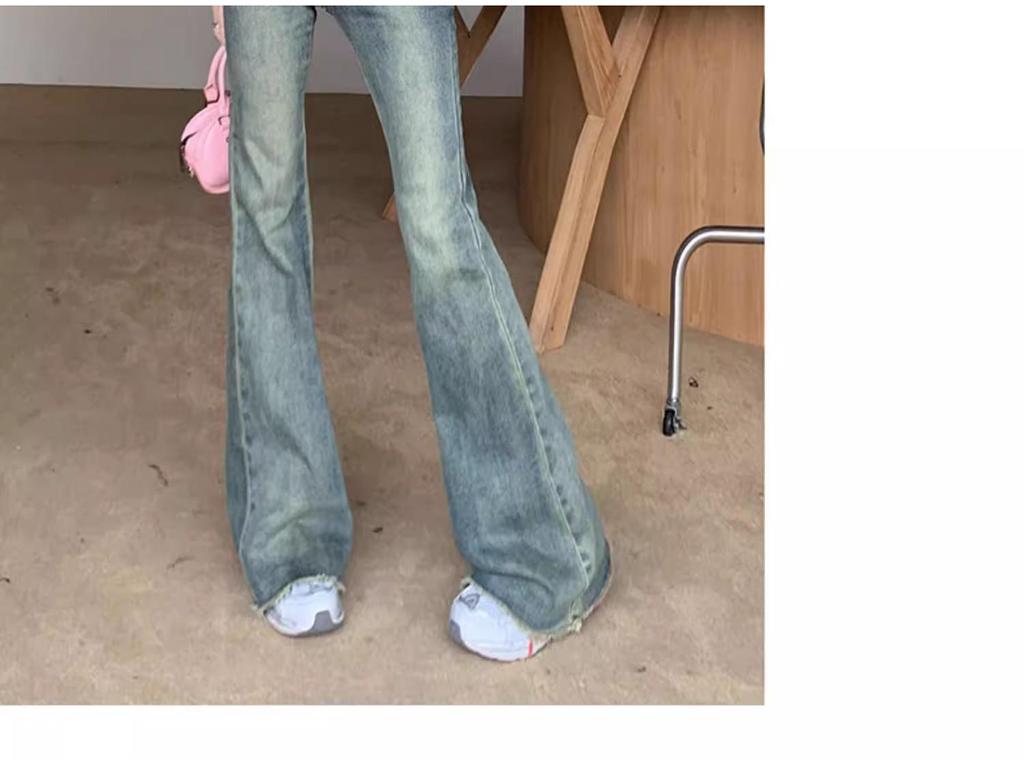 Damen Retro Patchwork Low-Waist Micro Flare Jeans - Frühling Stretch Schlankmachende Bodenlange Hose