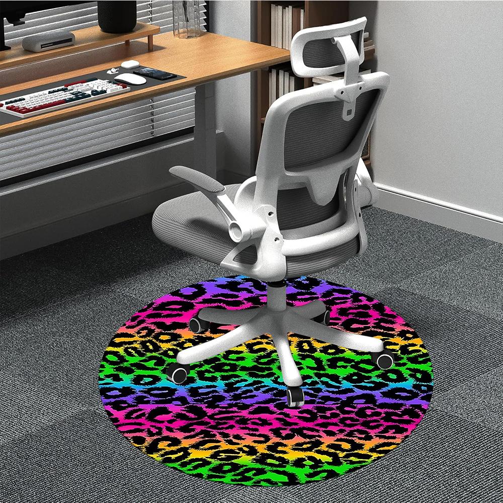 1pc Rainbow Leopard Office Round Area Rug, Indoor Mat Suitable ForOffice, Under Office Chairs Bedroom Living Room Home Decor, Room Decot003