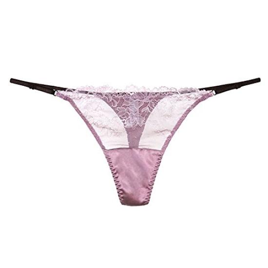 SilRiver Luxury Silk Satin Sexy Lace Shorts Women's Lingerie, Panties, T-Back