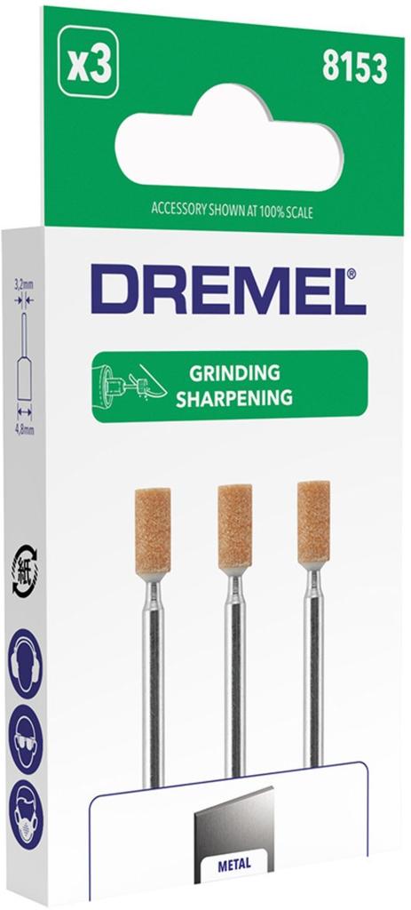 Lot de 3 meules à rectifier DREMEL 8153 (En Oxyde d'aluminium, Diamètre 4,8 mm, Forme Cylindrique)