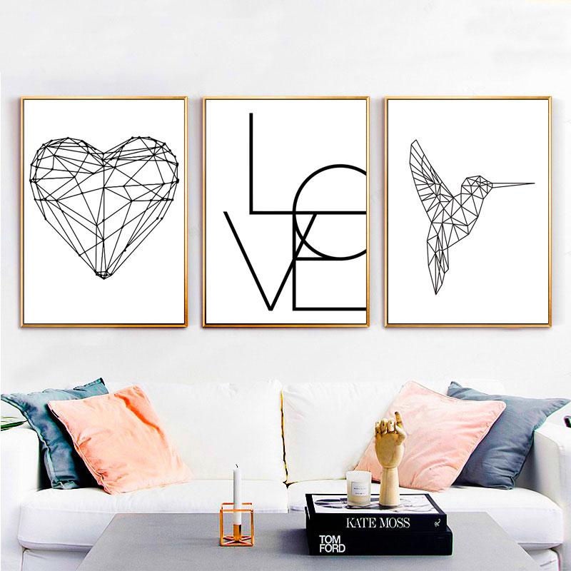 LOVE Wall Art Canvas Poster and Print Hexagon Graphic Abstract Painting Minimalist Nordic Decoration Pictures Modern Home Decor