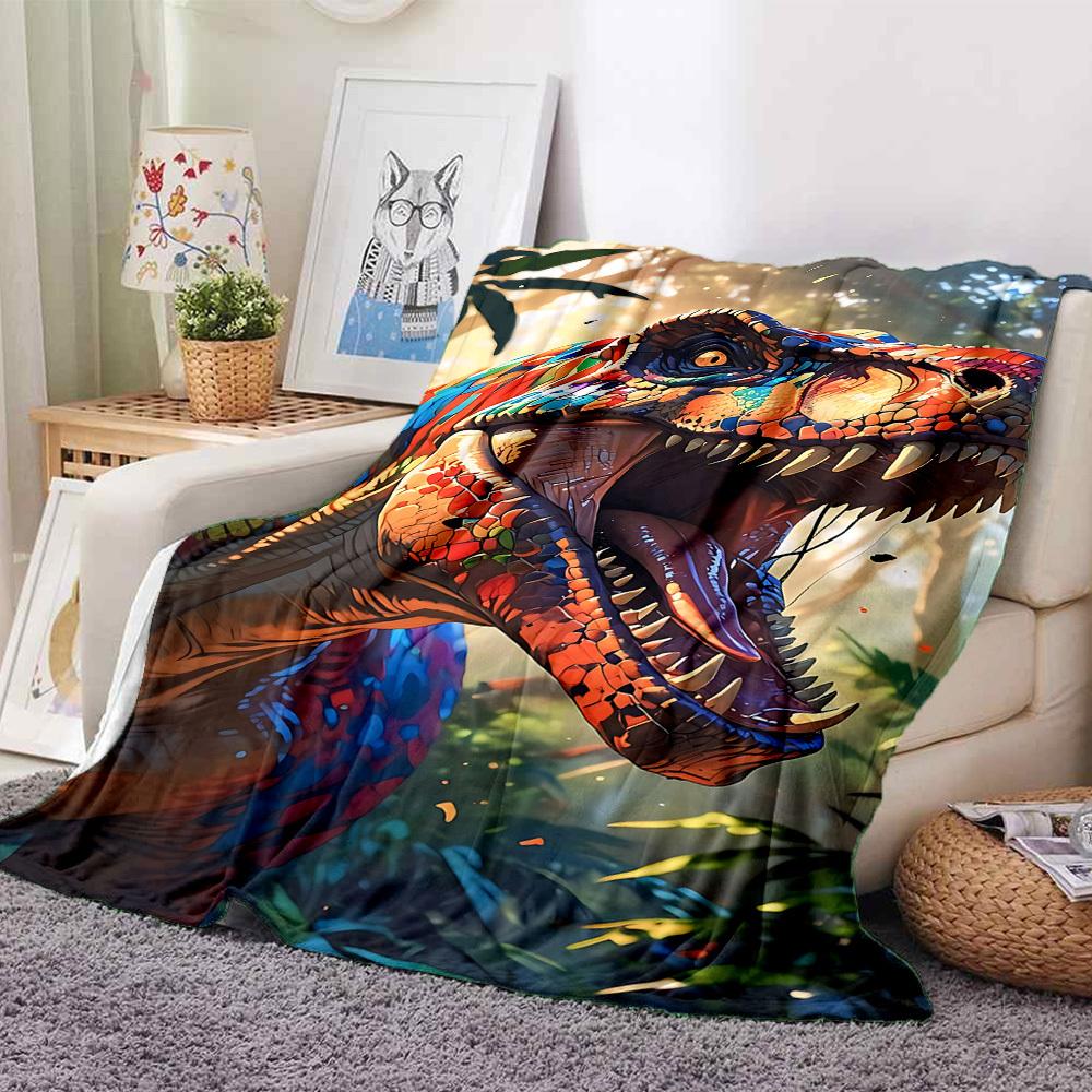 1pc Colorful Dinosaurs Blanket, Lightweight Flannel Throw Blanket For Sofa, Bed, Travel, Camping, Living Room, Office, Couch, Chair, And Bed
