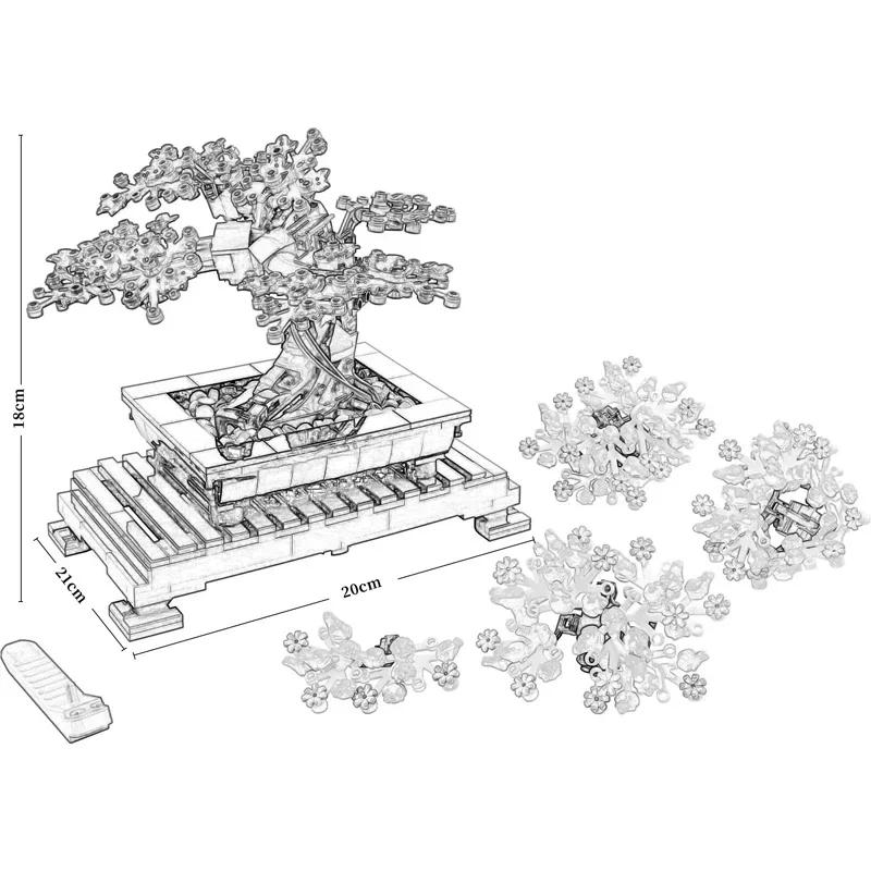 878PCS Bonsai Tree Flower Bouquet Building Block Bricks Model Home Decoration Plant Potted Gift Kids Set Compatible 10281