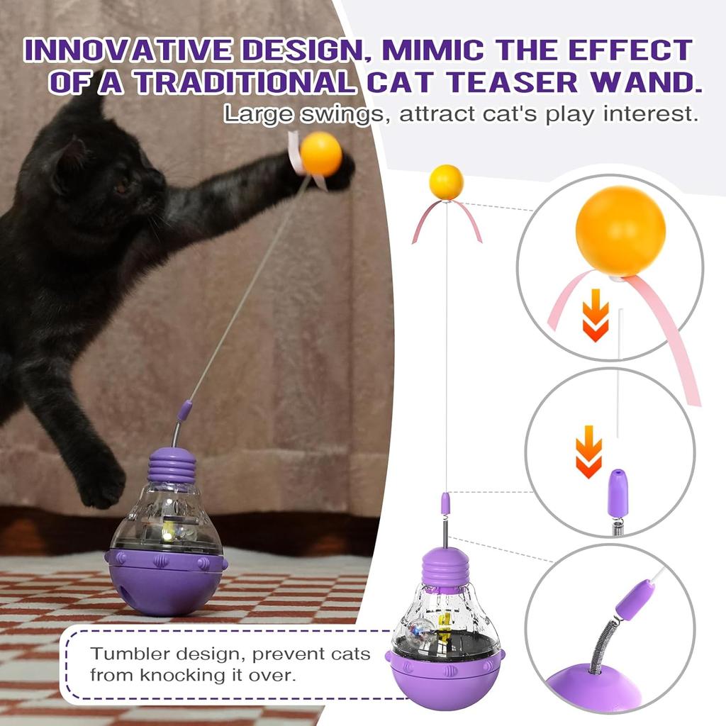 FOXLVDA Interactive Cat Toy for Indoor Cats, Cat Treat Puzzle Feeder Toy-Cat Treat Dispenser, Engaging Tumbler Design with Teaser Wand, Durable,