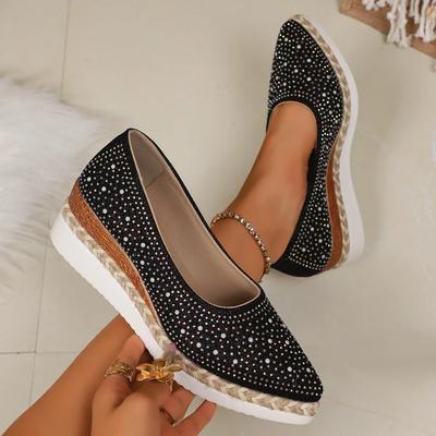 Fall 2025 New Large Size Rhinestone Flat Bottom Pure Color Pointed Toe Casual Women's Single Shoes Lazy Person's Shoe