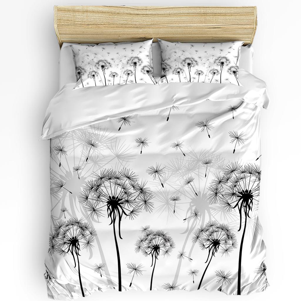 Black And White Dandelion Plant Duvet Cover With Pillow Case Custom 3pcs Bedding Set Quilt Cover Double Bed Home Textile