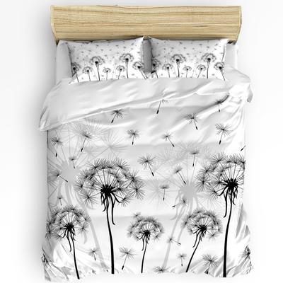 Black And White Dandelion Plant Duvet Cover With Pillow Case  3Pcs Bedding Collection Quilt Cover Double Bed Home Textile