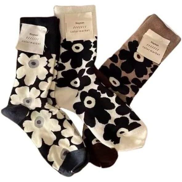 3-piece set socks floral pattern Nordic combination free size