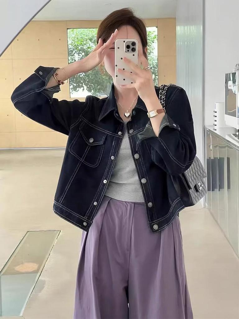 2025 Women's Korean Style Retro Denim Jacket – Spring Collection, Versatile Short Design, Long Sleeve Top