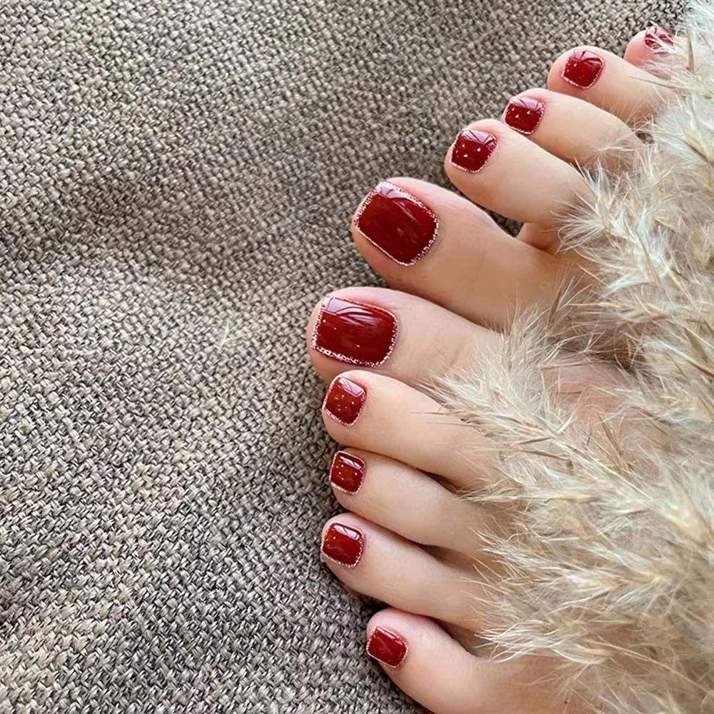 Toenails Full Cover False Nails Rhinestone Fake Toenails Short Nails Patch  False Toenails