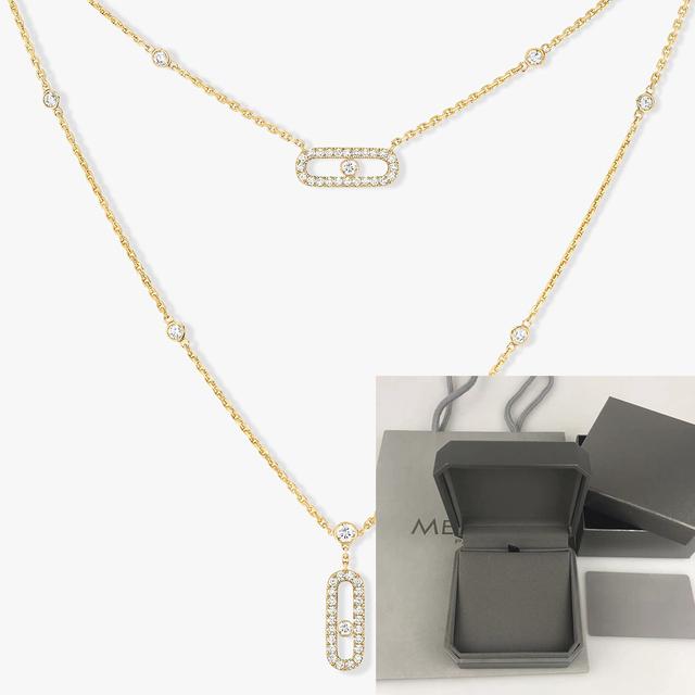 Dámský dvouvrstvý řetízek s dvojitým přívěskem ze stříbra 925, klasické pohyblivé diamanty.