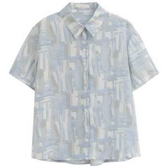 

Рубашка с коротким рукавом с защитой от солнца в стиле гонконгской живописи тушью для женщин 2XL синий