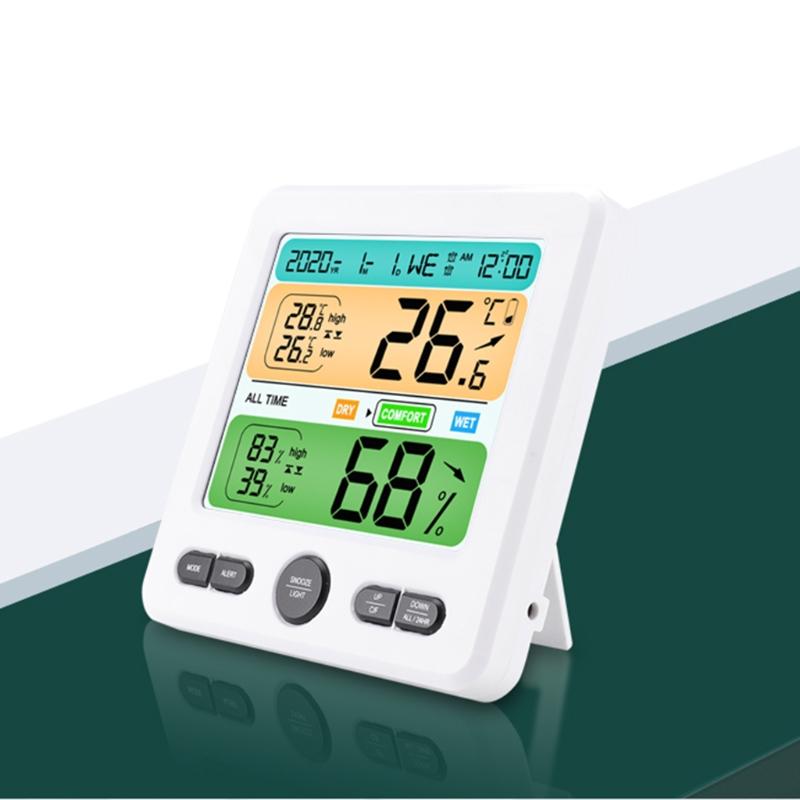 High Precision Temperature Humidity Meter Color Display Weather Thermometer Alarm Clock Desktop Decorations for House