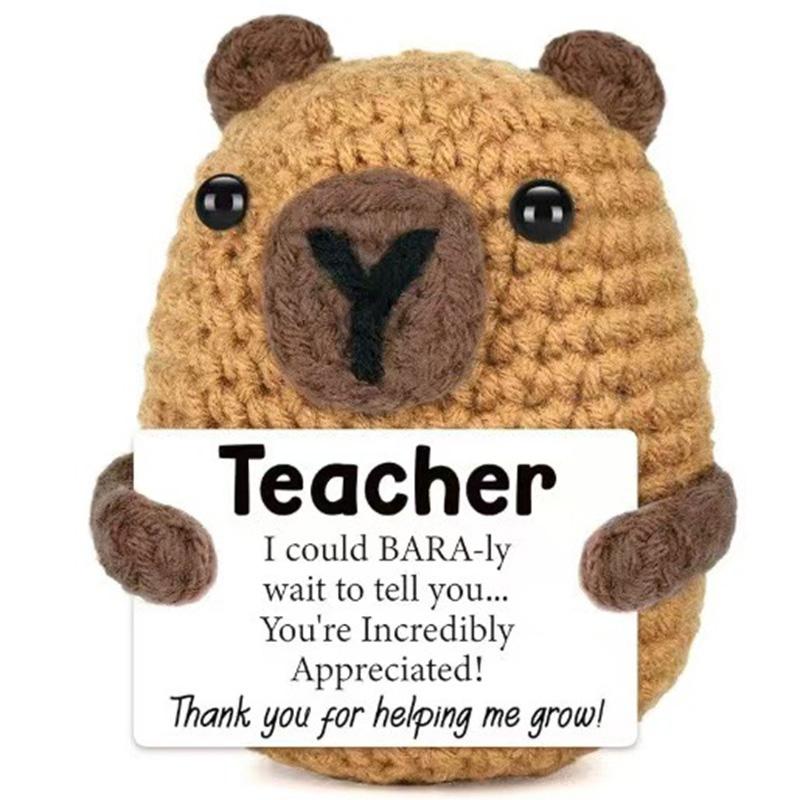 

Handmade Knitted Positive Energy Capybara Dolls With Card Funny Crochet Emotional Support Animal Capybara Desktop Ornament Gifts