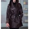 Autumn and Winter High-Quality Women's Leather Jacket Mid-Length Turn-Down Collar Soft PU Leather Coat Loose Fit Plus-Size Leather Jacket