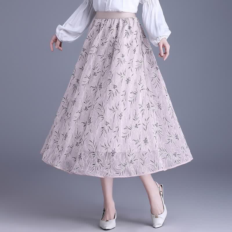 Bailuyu Women s Elegant Floral A-Line Long Skirt M