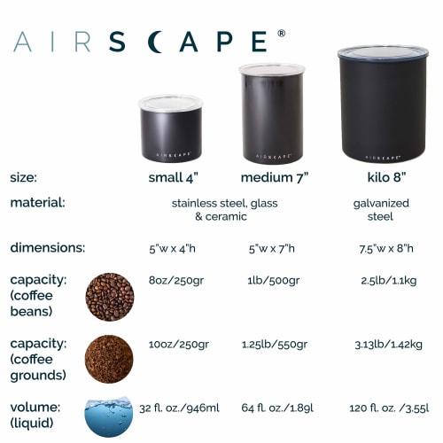 Airscape Stainless Steel Coffee Canister | Grocery Storage Container | Patented Airtight Lid | Keeps Food Fresh by Pushing Air Out (Small, Matte White