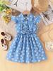 Little Girl Summer Outfit 1-8Y Baby Blue Daisy Print Dress Cottagecore Style Square Neck Smocked Waist Kids Clothes Summer Daily Wear