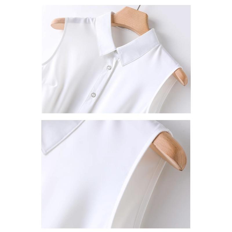 Sleeveless Summer Women Shirt Fashion Casual Loose Top Base Vest Elegant Lapel Office Streetwear Slim Fit Solid Color Blouse Basic Clothing