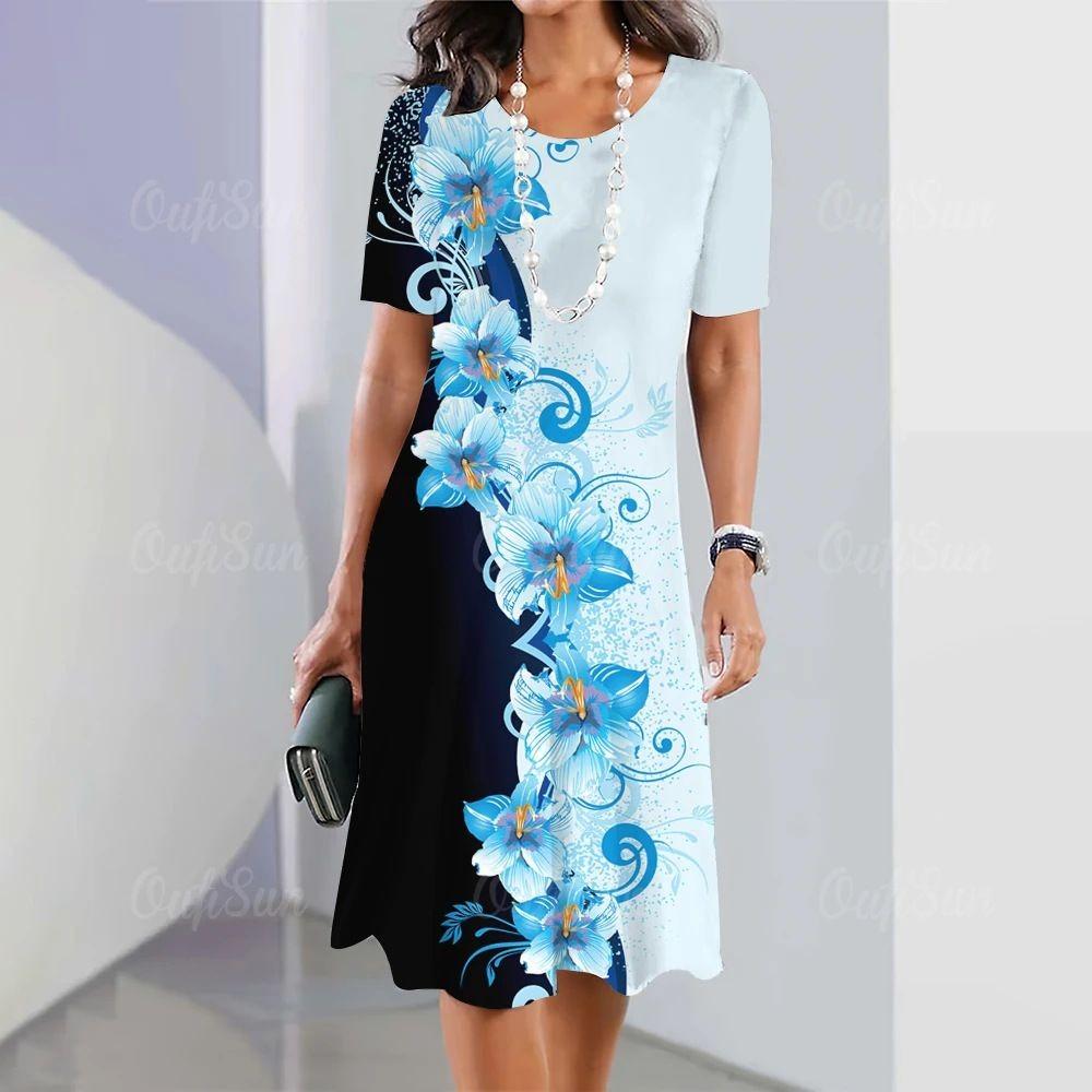 Ladies' Fashionable Round Neck Short Sleeved Dress Summer Clothing