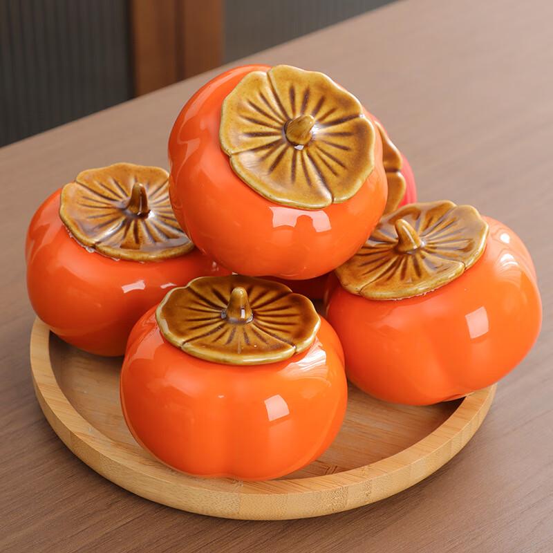 Meijin Ceramic Persimmon Tea & Candy Jar Gift Set